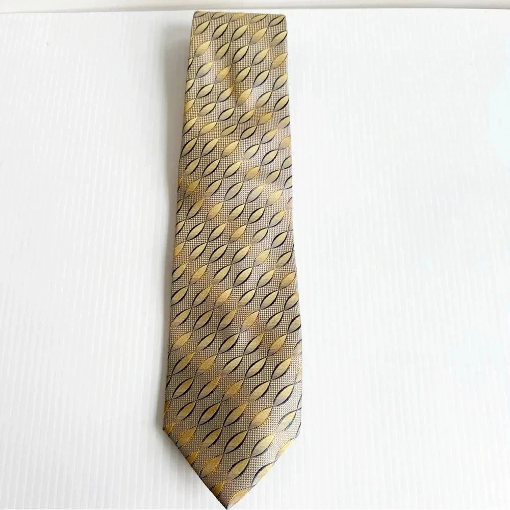 Vitorofolo Silk Tie Gold and Blue Geometric Print